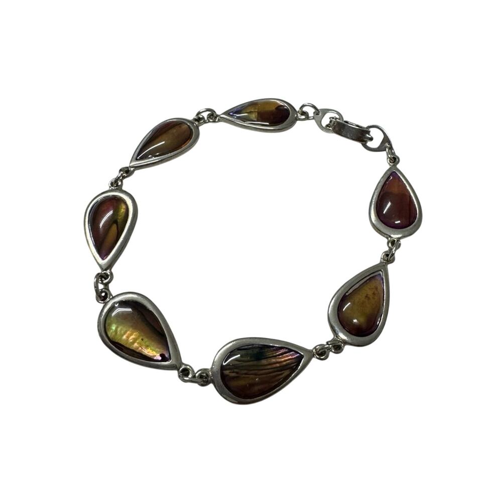 Vintage 90s Silver Tone Bracelet Brown Yellow Stone Womens Jewelry